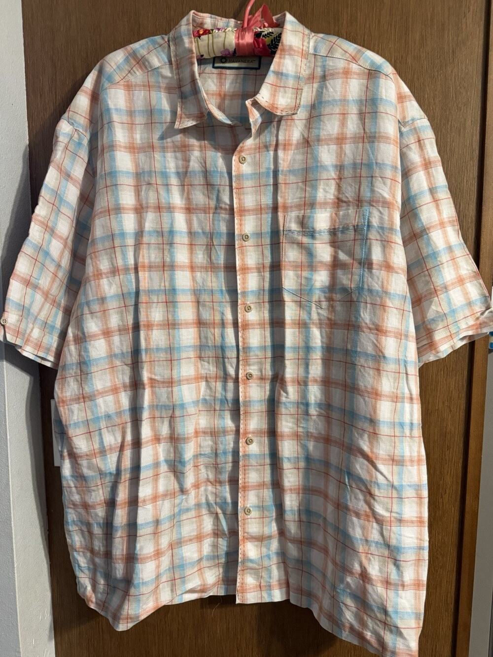 Havanera Mens XXL Linen blend short sleeve button down shirt summer lightweight